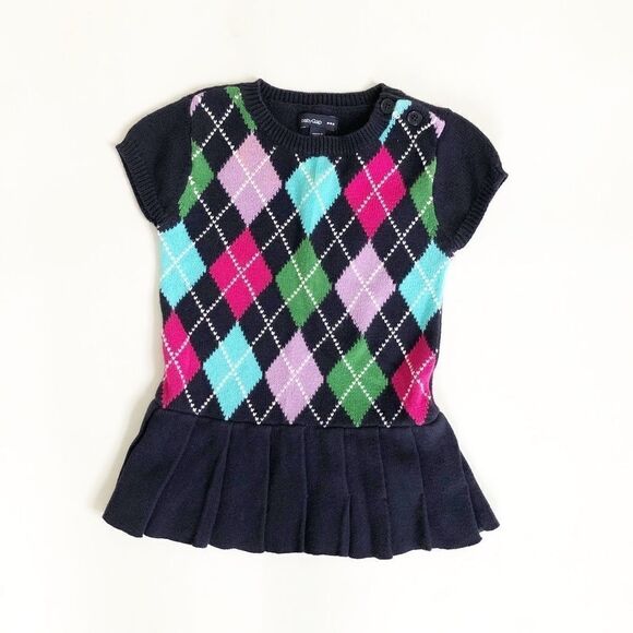 GAP Other - Baby GAP Argyle Sweater Dress Pleated Navy 3-6m
